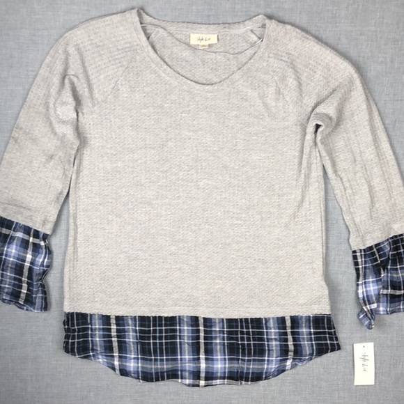 Style & Co Gray & Plaid Contrast Top Size Medium - Picture 2 of 6